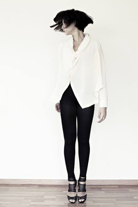 Cream front draped blouse