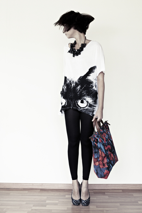 Numph large cat eyes jersey tee, with Peter Piloto for Opening Ceremony canvas tote bag