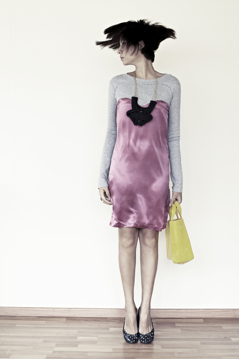 Irwin & Jordan dress with Ma}ke vintage chain and cord bib necklace