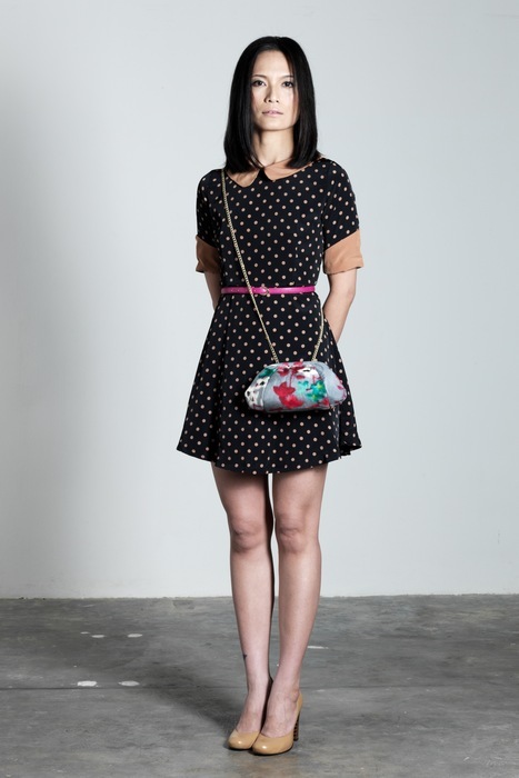Audrey polka dot dress with Love Lace clutch handbag from Ila Handbags