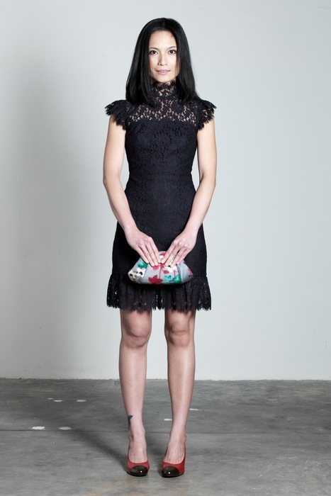 Aijek Into The Night Lace dress with Love Lace clutch from Ila Handbags